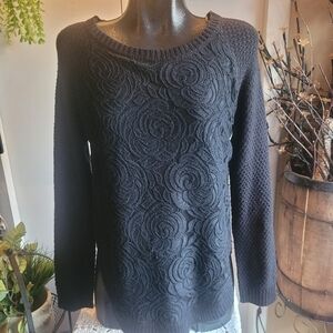 Cloud Chaser Black Knit with Lace Detail Sweater L